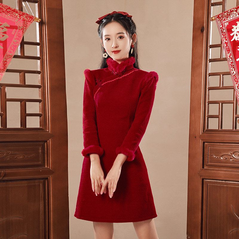 曼玉改良敬酒服旗袍冬季小个子