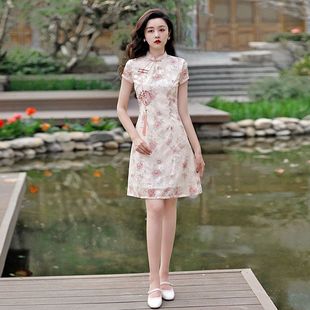 旗袍款 名丽甜美风少女改良2025牡丹新品 日常提花气质连衣裙年轻