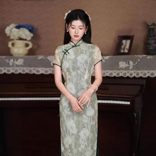 日常文藝女可穿翠 曼玉小滴年春夏色欲旗袍連衣裙改良2025綠色短袖