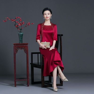 奕雯妈妈高档大码高贵晚参加婚宴高端婚礼服喜婆婆礼服裙丈母娘装