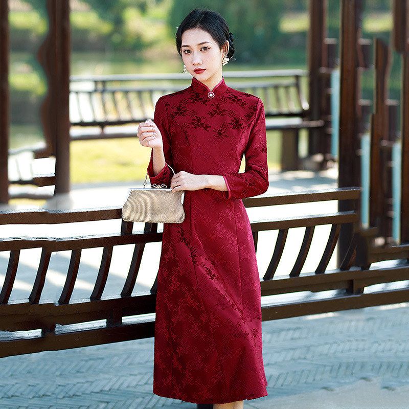 爱旗妈妈冬装女加厚加绒长袖红色