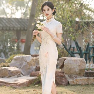 苏瑾走秀款可穿锦鲤中式折桂短袖复古修身日常长款高考旗袍女国风