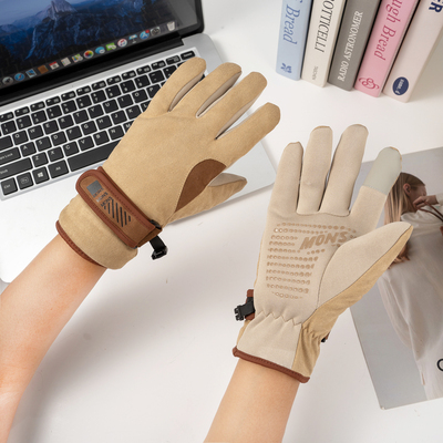 麂皮绒手套男女秋冬季加绒加厚