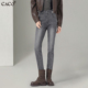 女2025秋新品 高腰深灰咖色修身 显瘦窄版 小脚牛仔裤 小直筒小脚长裤