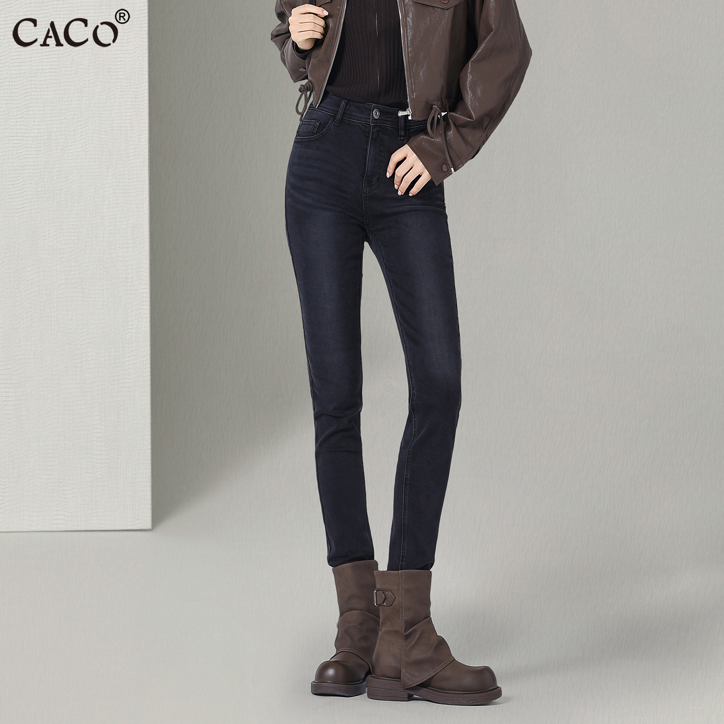 窄脚牛仔裤女2025秋冬修身显瘦水洗黑色铅笔裤靴裤高个加长裤