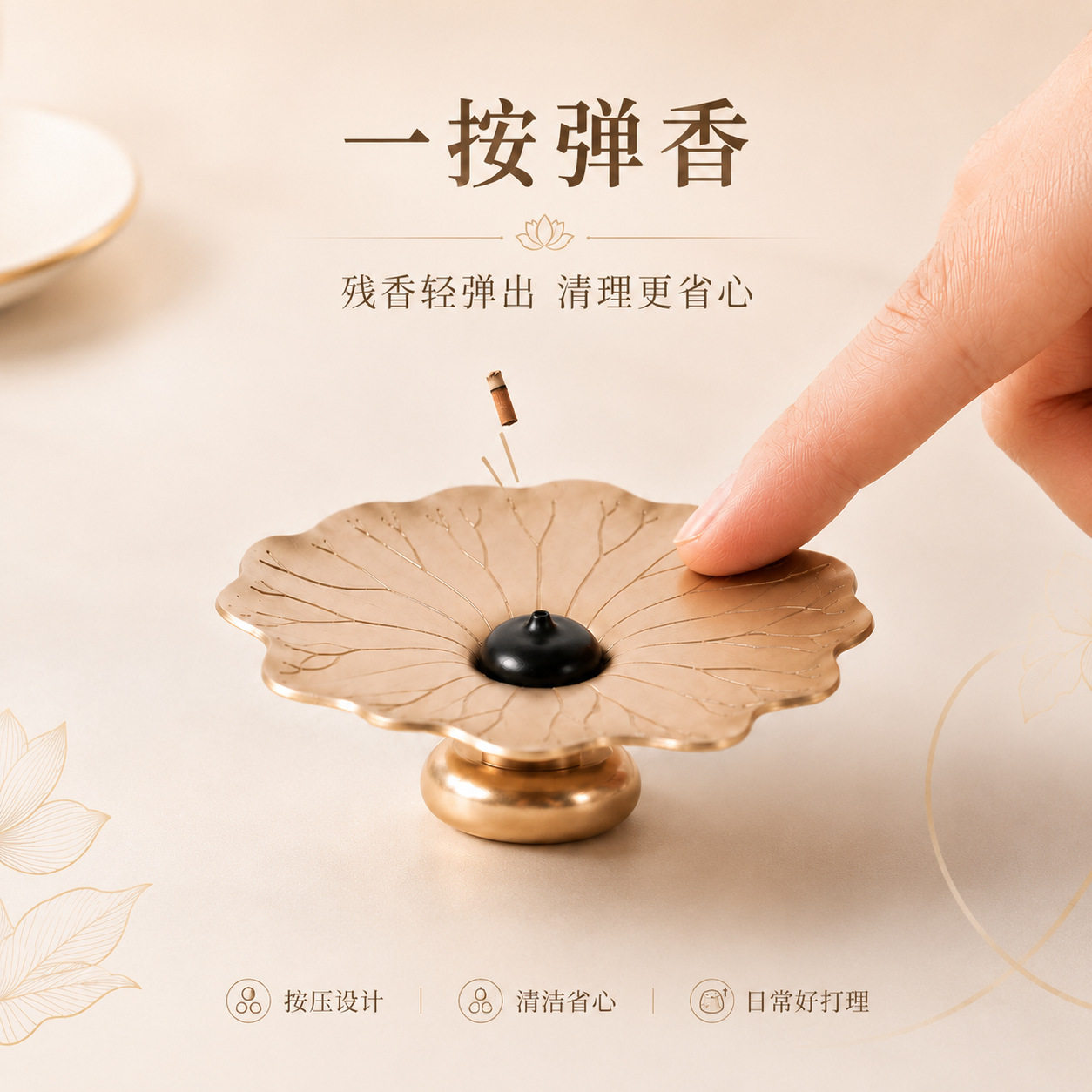 一按弹香!莲花香插不落香灰禅意铝合金香架香插底座家用香盘合金