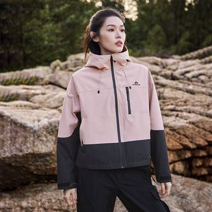 运动撞色 连帽徒步登山外套夹克修身 防泼水户外冲锋衣女款 25年春季