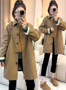 美拉德宽松中长款小个子风衣外套高档英伦风外搭单排扣长袖女春季