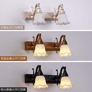 欧式 led浴室灯卫生间镜柜梳妆台壁灯防水E14螺口免打孔 镜前灯美式