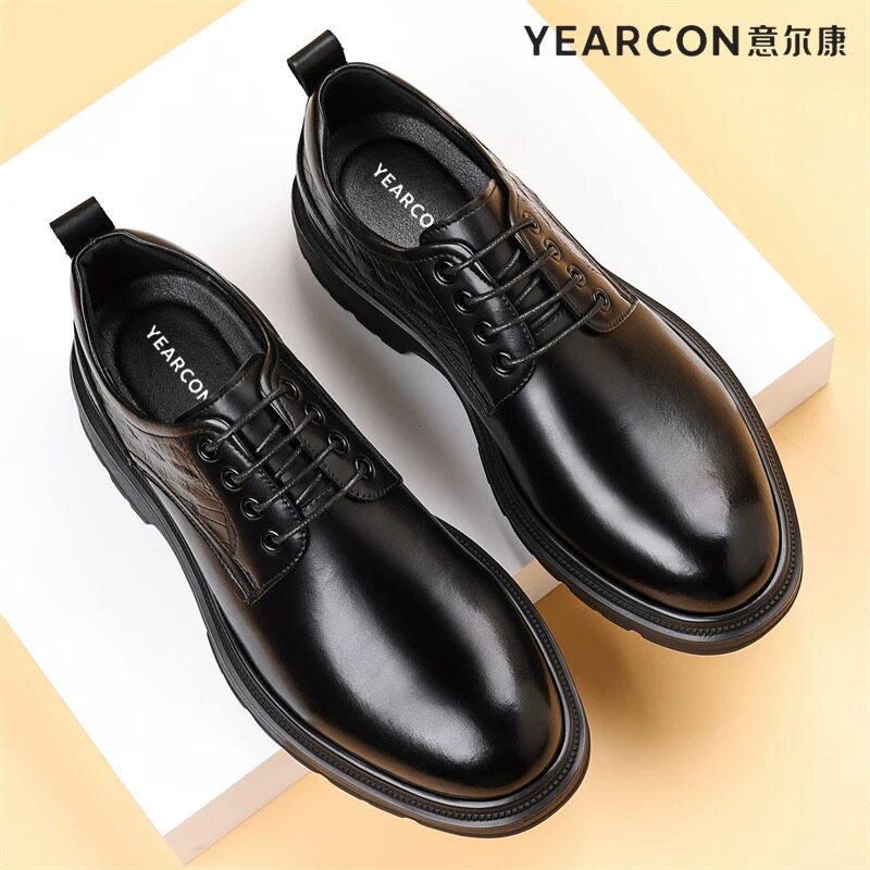 意尔康皮鞋男2026春季新款男士真皮商务休闲鞋大头黑色爸爸鞋潮鞋