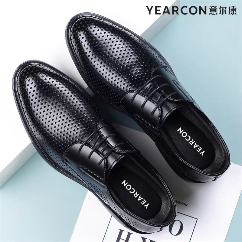 意尔康皮鞋男鞋2026春夏季新款男士商务正装真皮镂空洞洞透气凉鞋