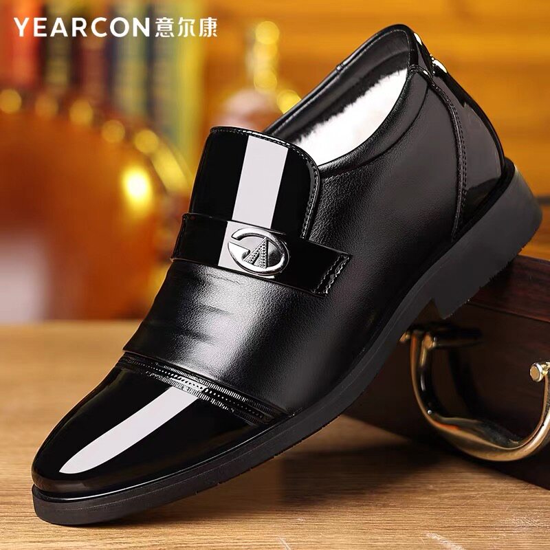 意尔康男士高端皮鞋加绒保暖精品高帮鞋2025冬季新款正装真皮棉鞋