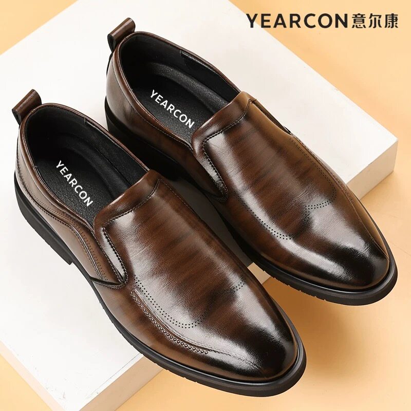 意尔康男鞋2026春季新款男士真皮商务休闲鞋新郎结婚鞋一脚蹬皮鞋