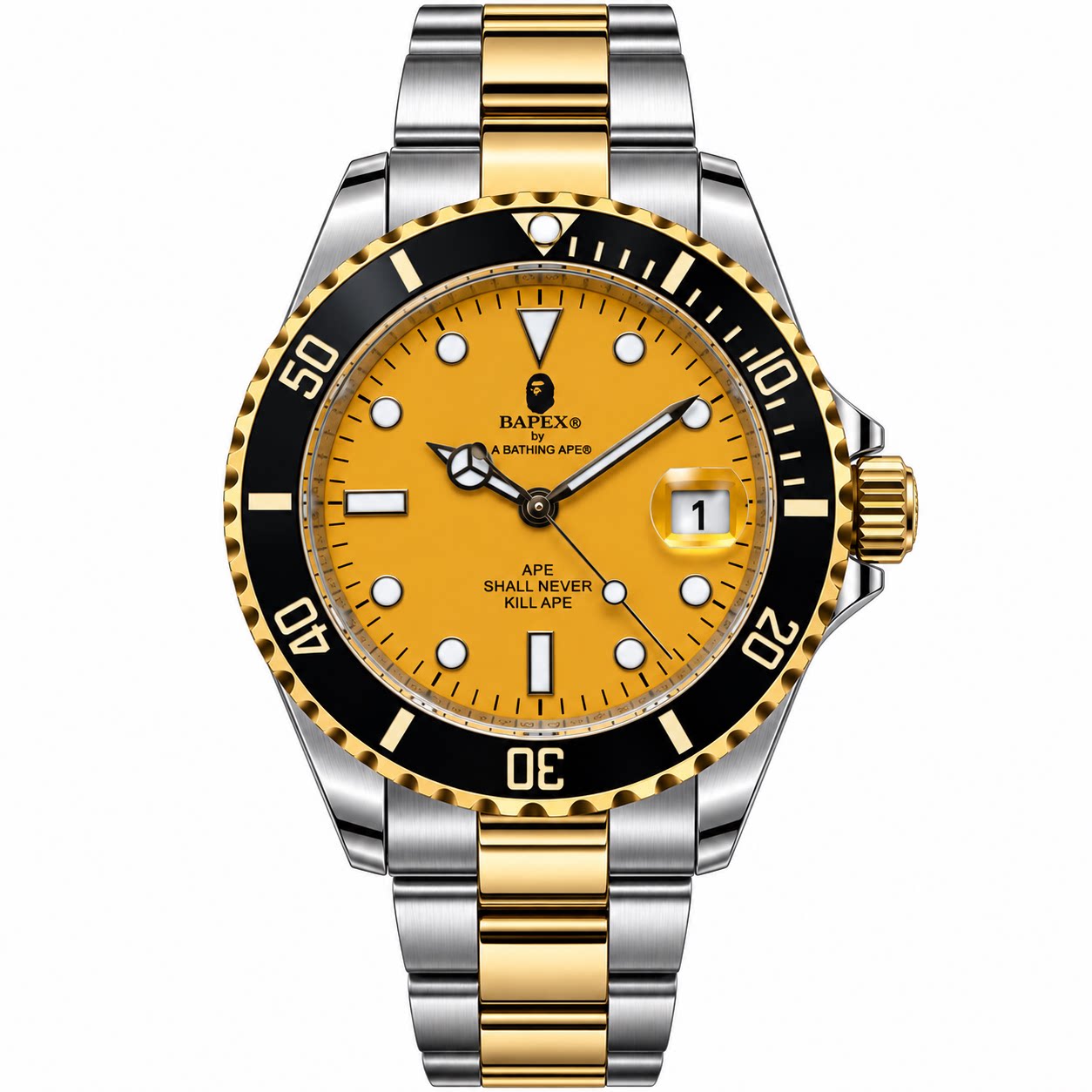 BAPEX TYPE1金水鬼机械手表男精钢腕表潮牌运动轻奢百搭嘻哈