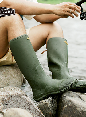 UNICARE复古雨鞋男户外钓鱼时尚出街 高筒防水防滑雨靴 脚感舒适