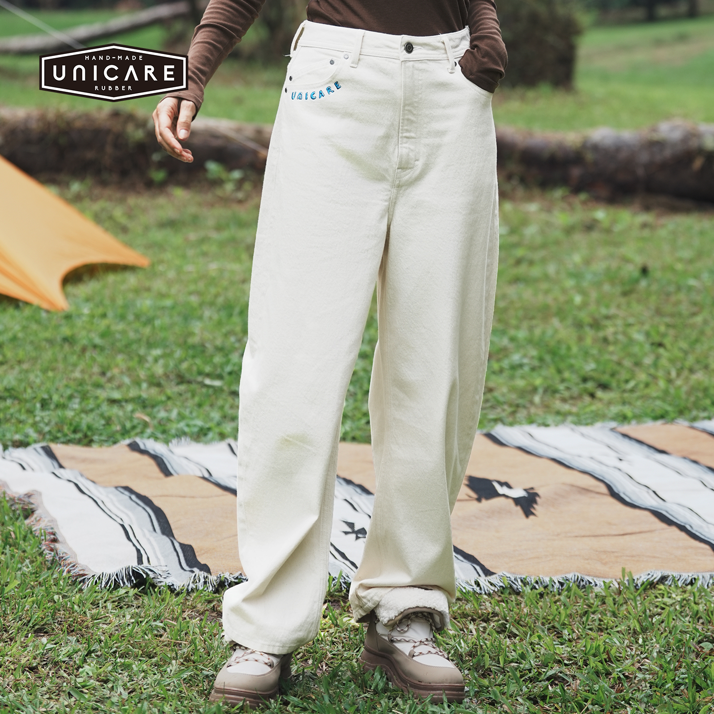 UNICARE户外休闲长裤牛仔弯刀裤弹力针织裤直筒裤 高腰显瘦阔腿裤