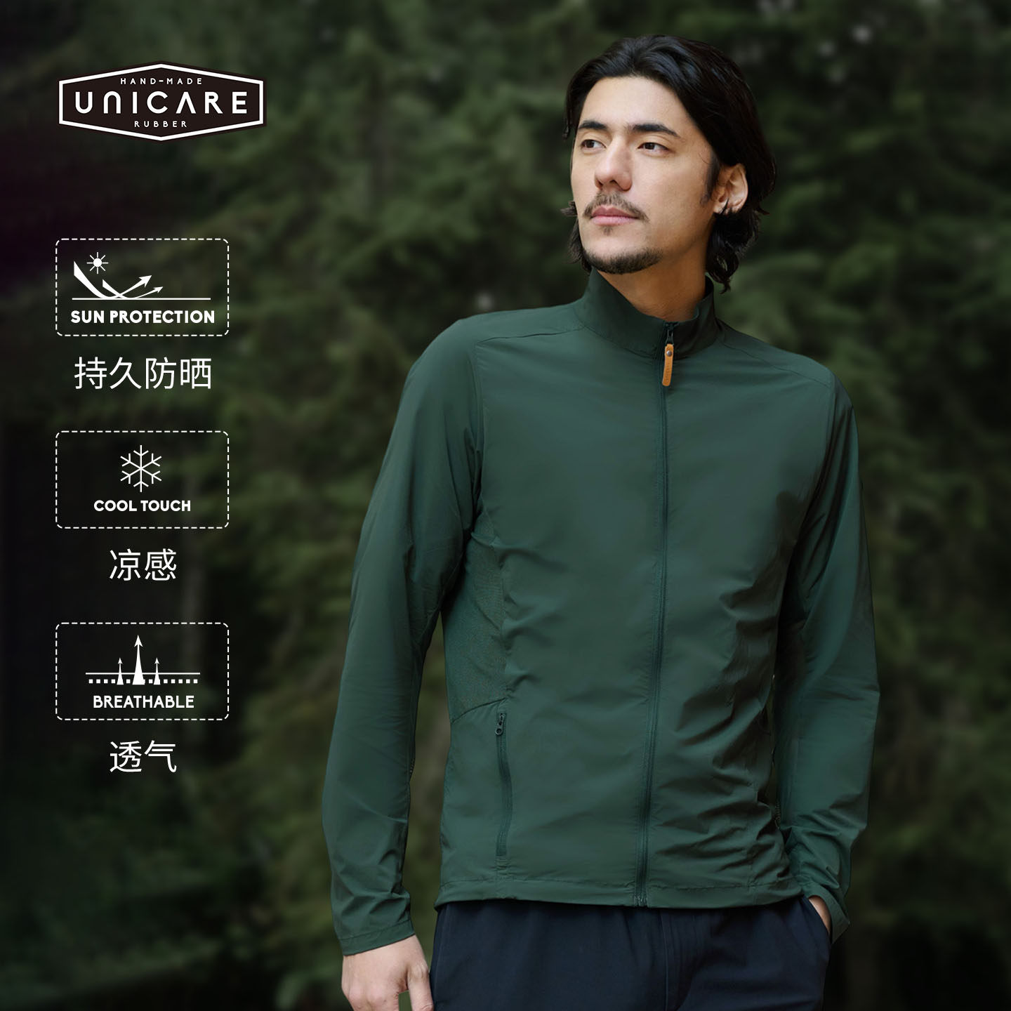 UNICARE男士防晒服2026新款 拉链开衫立领外套 户外休闲外套图片