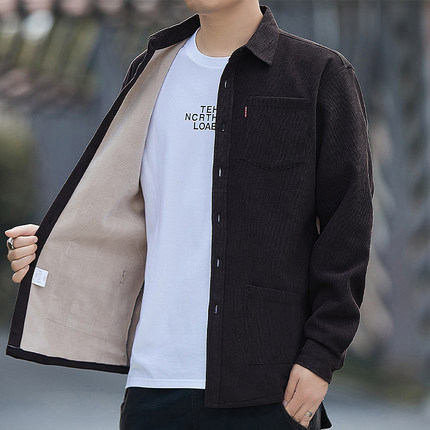 加绒保暖灯芯绒长袖衬衫男士秋冬款2023新款厚款工装衬衣外套上衣