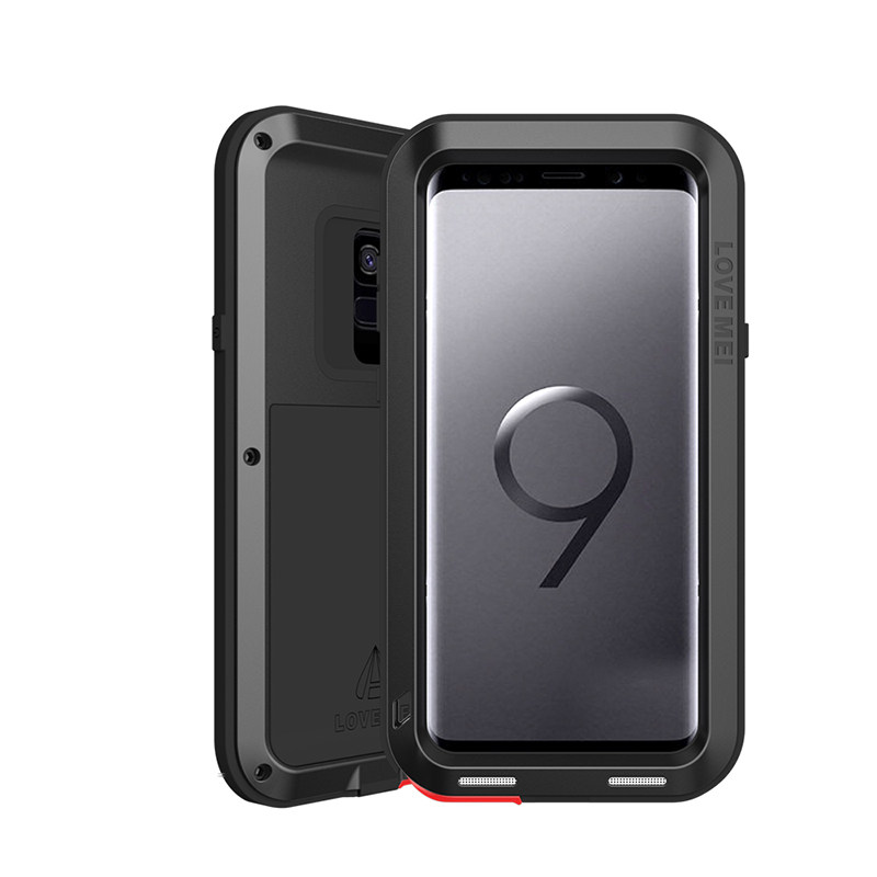 LOVE MEI Powerful Water Resistant Shockproof Dust/Dirt/Snow Proof Aluminum Metal Outdoor Heavy Duty Case Cover for Samsung Galaxy S9 & Samsung Galaxy S9 Plus