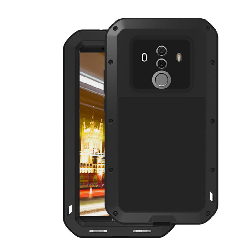 LOVE MEI Powerful Water Resistant Shockproof Dust/Dirt/Snow Proof Aluminum Metal Outdoor Gorilla Glass Heavy Duty Case Cover for Huawei Mate 10 Pro