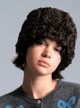 MereMiemie小山羊奶卷毛绒毛毛环保皮草圆筒盆帽保暖