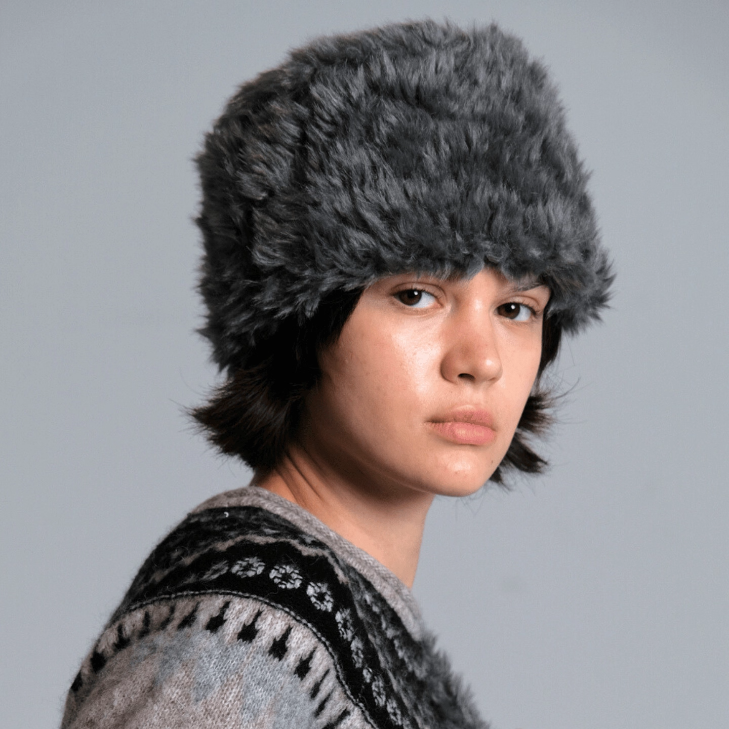 MereMiemie米泰迪TAN001毛绒环保皮草圆筒帽盆帽毛绒