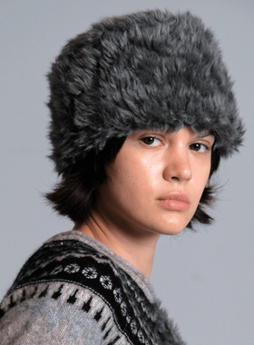 MereMiemie米泰迪TAN001毛绒环保皮草圆筒帽盆帽毛绒