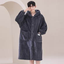 情侣秋冬季加大码法兰绒睡袍女睡衣珊瑚绒睡衣男款浴袍长绒家居服