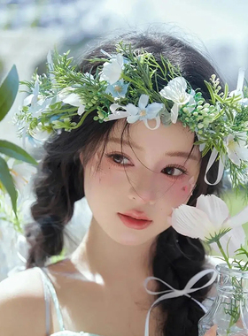 森系甜美新娘头饰复古白色立体花朵发箍发带结婚造型跟妆配饰