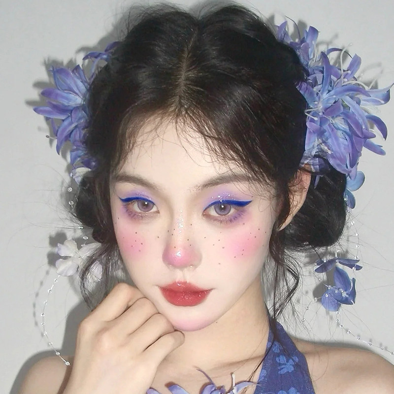 超仙紫色彼岸花发夹新中式花朵氛围感拍照头饰女古风汉服发饰头花