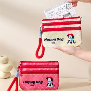 卡通小狗三层文件袋收纳工具旅行卡袋便携式卡通创意护照持有人