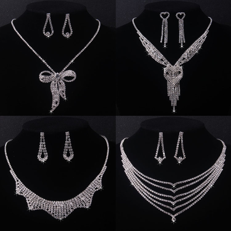 新娘饰品镶钻满钻水钻新娘结婚项链耳环婚纱配饰新娘项链结婚套链