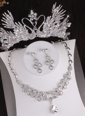 手工水晶天鹅女王风婚纱项链耳环