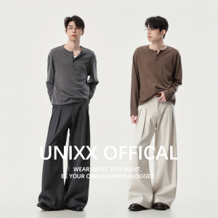 Unixx[羊毛天丝西裤]口粮神裤反褶A字阔腿微喇通勤筋骨感休闲裤