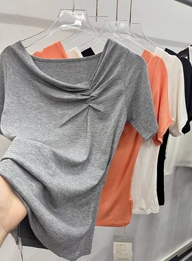 3346小心机V领短袖女装上衣夏季