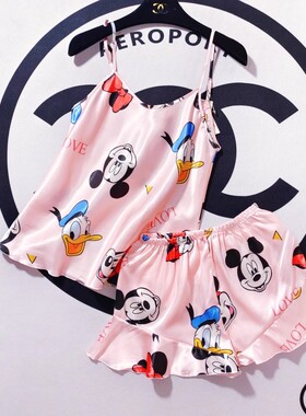 清仓特价C3045夏季可爱女士睡衣2件套吊带短裤【全店任3件包邮】