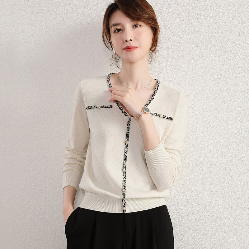 여성용 울 바닥 스웨터 2021 가을 겨울 새로운 캐주얼 한국 스타일 느슨한 V 넥 내부 및 외부 바닥 니트 스웨터