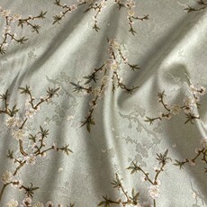 Шелковая ткань 金鸿福真丝面料马面裙旗袍礼服衬衫布料弹力重缎提花缎豆绿桃枝朵
