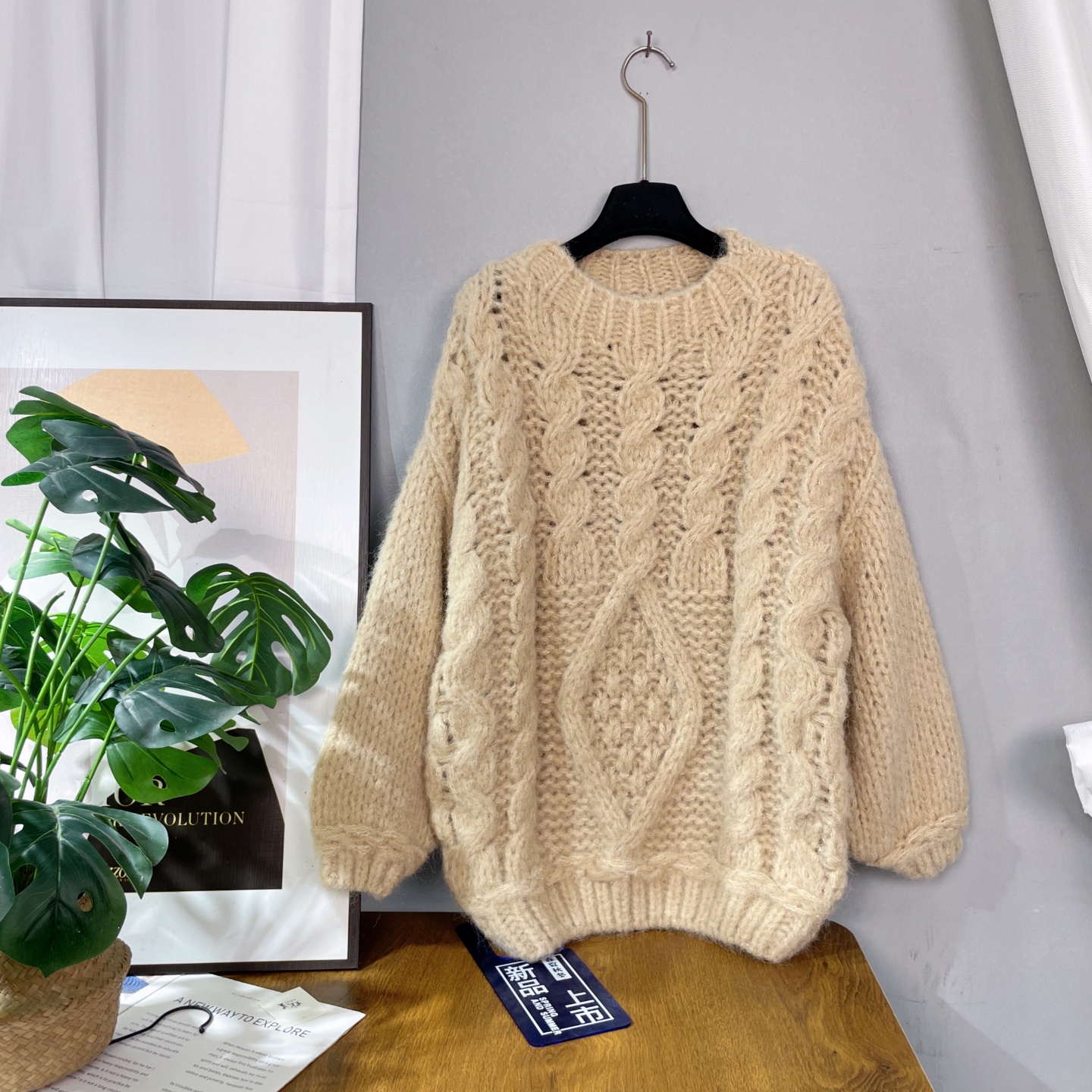 高级感复古菱形麻花粗棒针加厚套头毛衣女秋冬宽松慵懒风上衣外穿