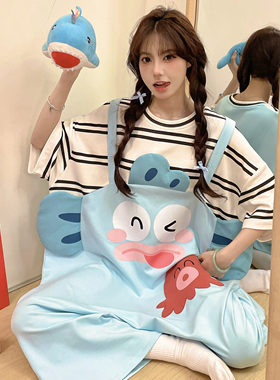 加大码纯棉丑鱼汉顿连体服睡衣女