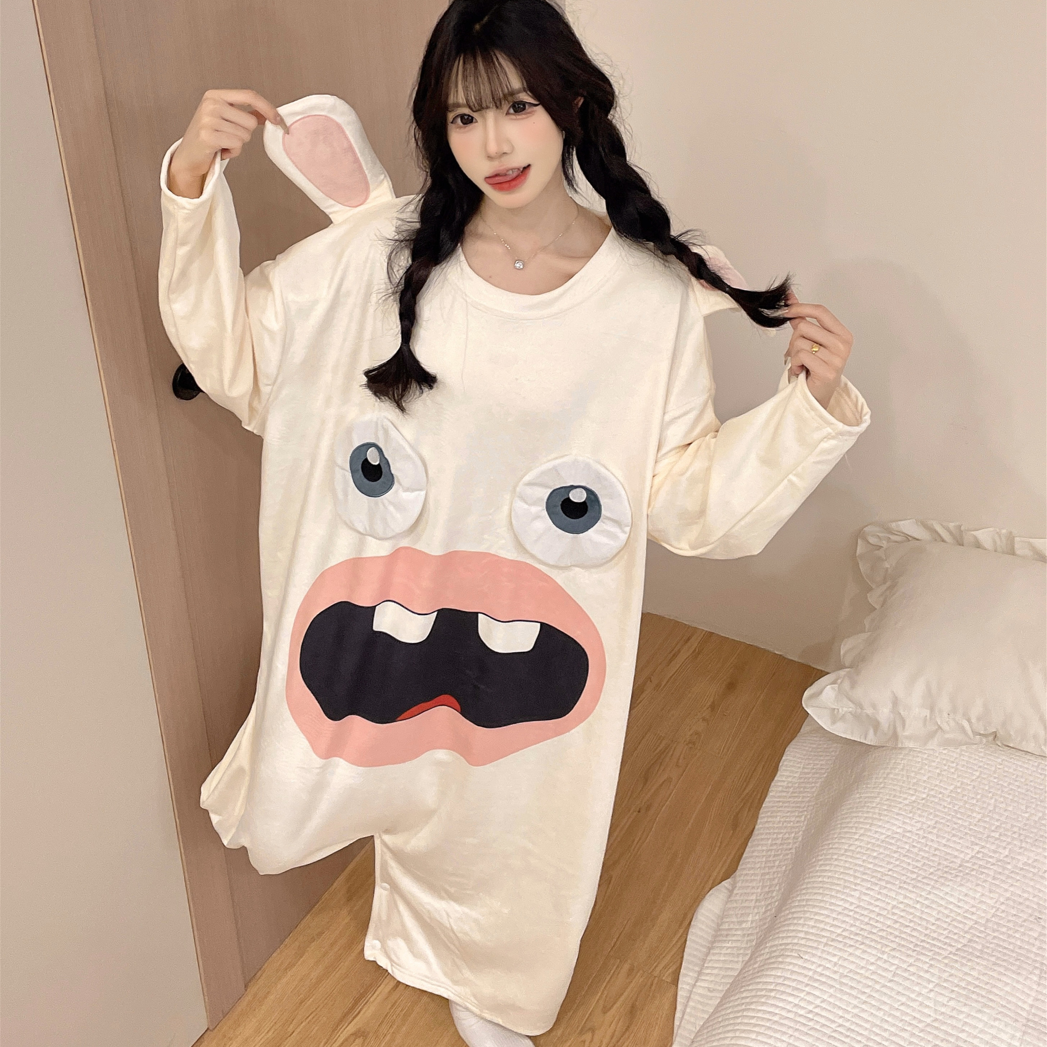 海岛绒疯狂兔子情侣连体服睡衣