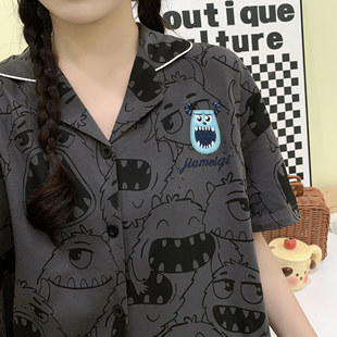 情侣可爱毛怪苏利文睡衣夏季纯棉短袖短裤男生卡通休闲全棉家居服