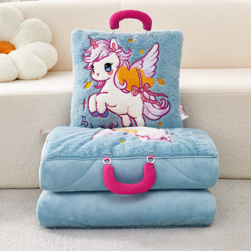 加厚牛奶绒抱枕被子两用