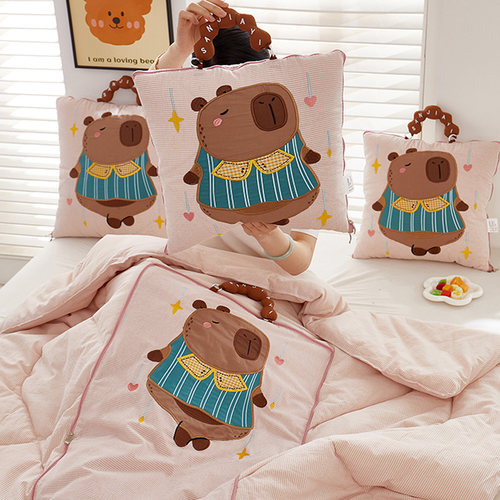 纯棉色织卡通抱枕被子两用二合一