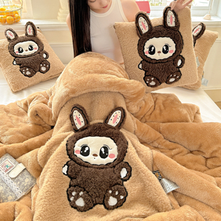 加厚加绒秋冬抱枕被子两用折叠二合一午休枕头被车载靠垫办公室毯