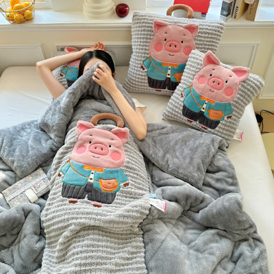 手提款加厚抱枕被子两用午休毯