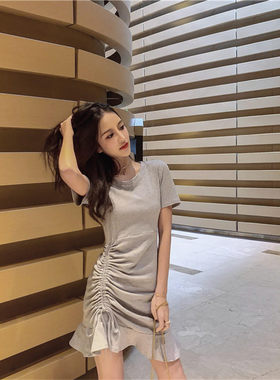 春秋新款仙女抽绳打底裙显瘦包臀裙性感气质闺蜜装连衣裙女网红夏