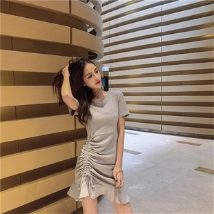 春秋新款仙女抽绳打底裙显瘦包臀裙性感气质闺蜜装连衣裙女网红夏