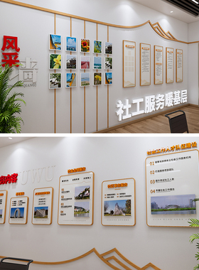社区社工站文化墙素材，社区文化墙设计素材，社工站文化墙源文件