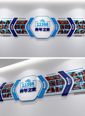 社区风采文化墙源文件/照片文化墙素材/12366青年之家风采墙